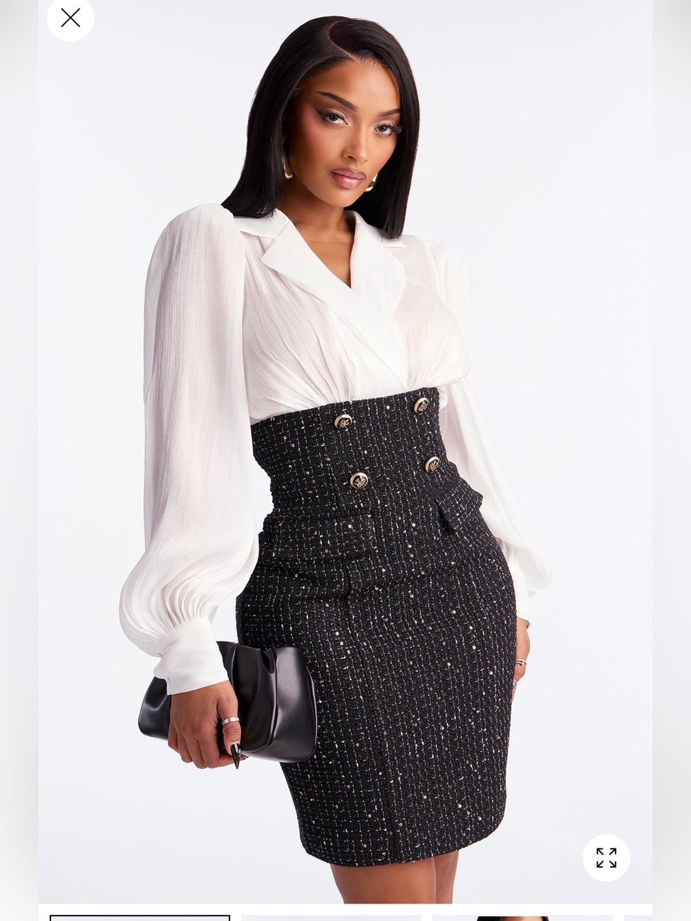 Fashion Nova Black Tweed High-Waist dress with Gold Buttons👑